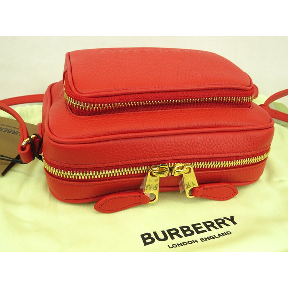 $1290 BURBERRY RED LOGO PEBBLE LEATHER ZIP CROSSBODY CAMERA BAG Made in Italy - Picture 7 of 14